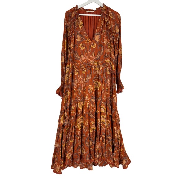 Spell & The Gypsy Collective Sundown Boho Gown Women Size S Orange Paisley Maxi - Picture 4 of 14